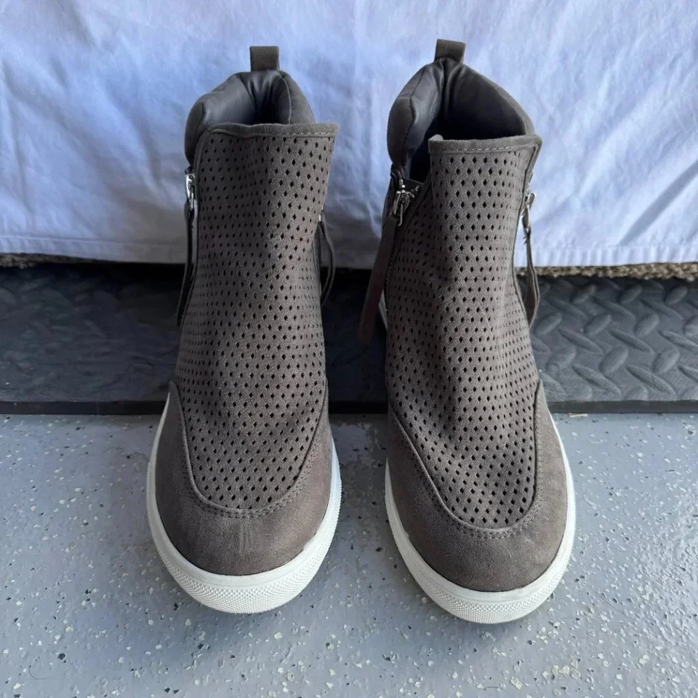 Madden Girl Gray Perforated Slip-On Wedge Sneakers, Size 8.5 Women's